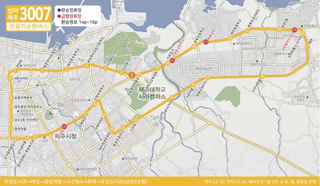 제주도 버스노선 - 관광지순환버스 810-1, 810-2, 820-1, 820-2, 820-3, 서귀포시티투어880, 심야버스3001, 3002, 3003, 3004, 3005, 3006, 3007, 3008
