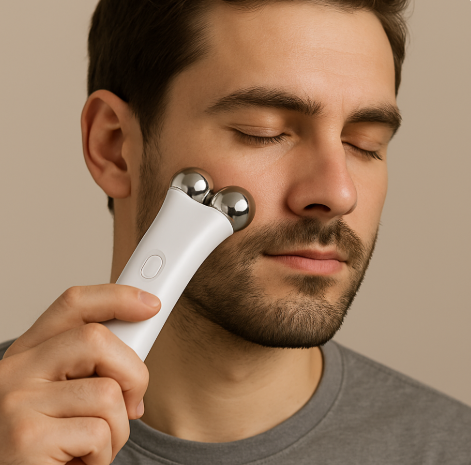 남성이 뷰티디바이스를 사용하고 있는 모습