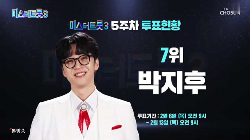 미스터트롯3 5주차 투표현황 7위 박지후