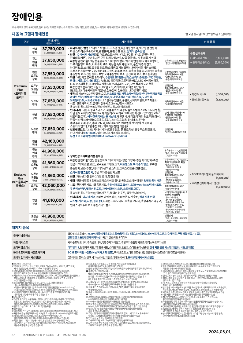그랜저 장애인용 가격표1