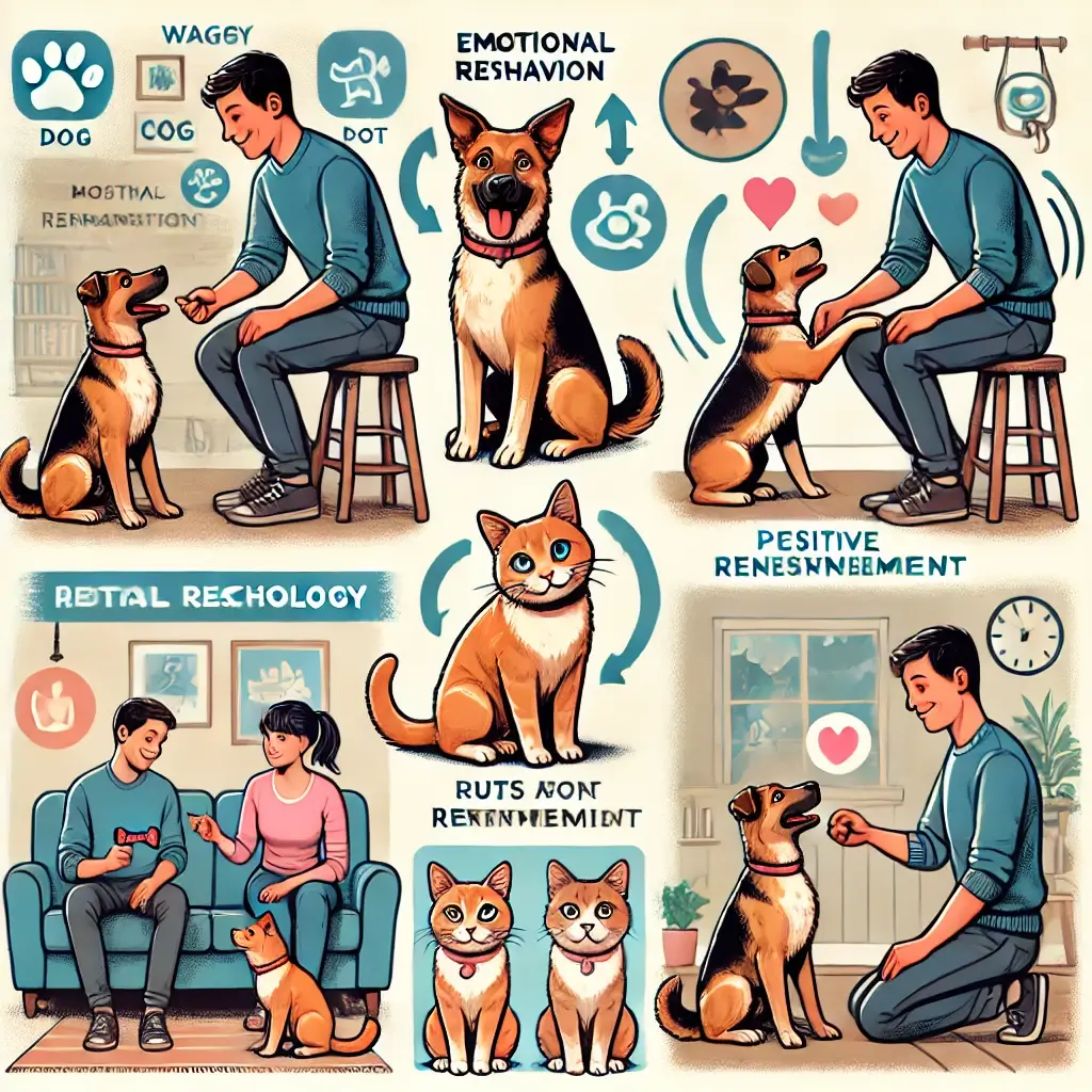 강아지와 고양이가 주인과 교감하는 모습, 긍정적 보상 훈련 등이 포함되어 있습니다