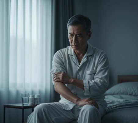 50대 남성이 약해진 근육 때문에 걱정하고 있다