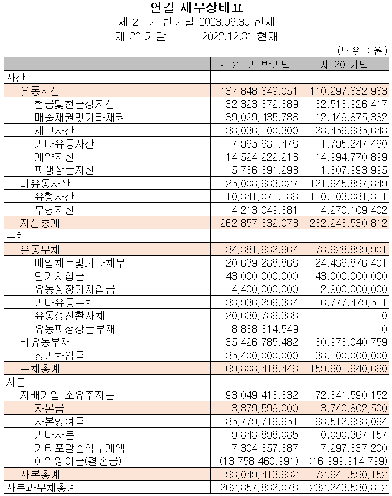 하나기술 - 재무상태표