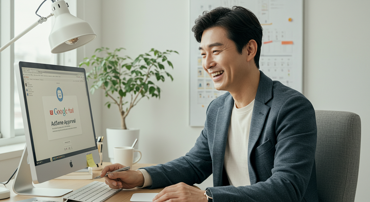 애드센스 승인 이메일을 보고 환하게 웃는 블로거