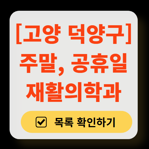 고양시 덕양구 주말 문 여는 재활의학과 병원 추천 목록 ❘ 토요일, 일요일, 공휴일 진료 병원 리스트(물리치료, 도수치료, 교통사고 재활)