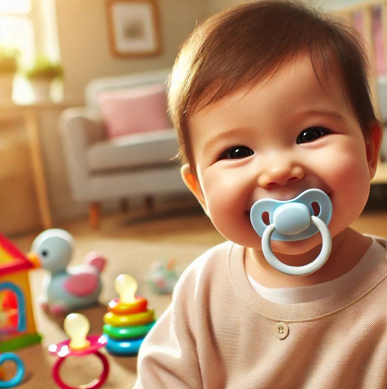 아이가 쪽쪽이 물고 있는 사진