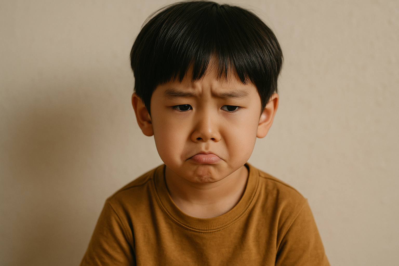 감정 표현에 서툰 아이, 슬픈 표정으로 감정을 드러내는 모습