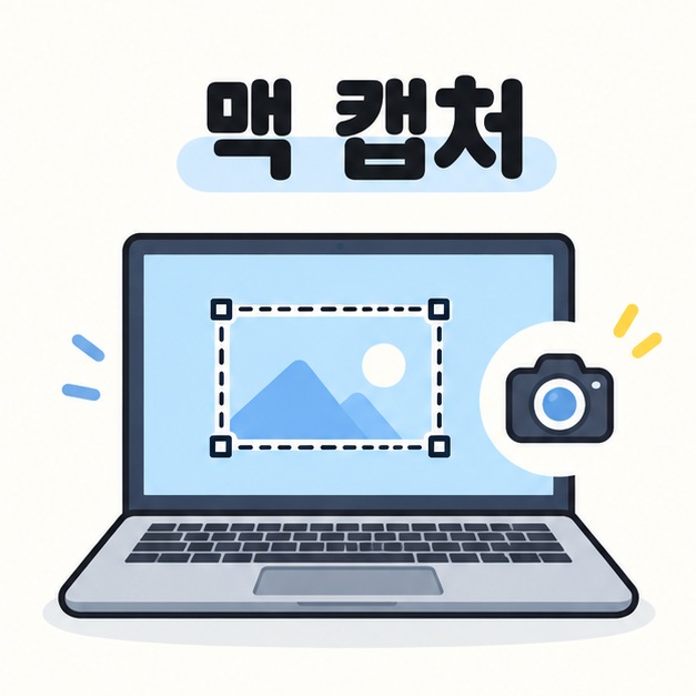 맥 화면 캡처를 표현한 노트북과 선택 영역 그림