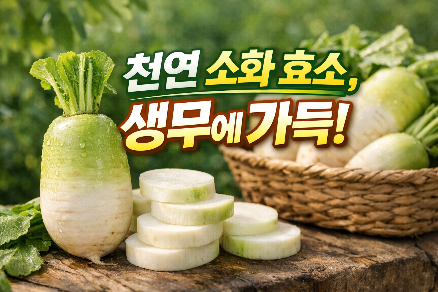 천연 소화 효소가 풍부한 생무와 무 슬라이스, 명절 과식 후 소화에 도움 되는 식재료 이미지