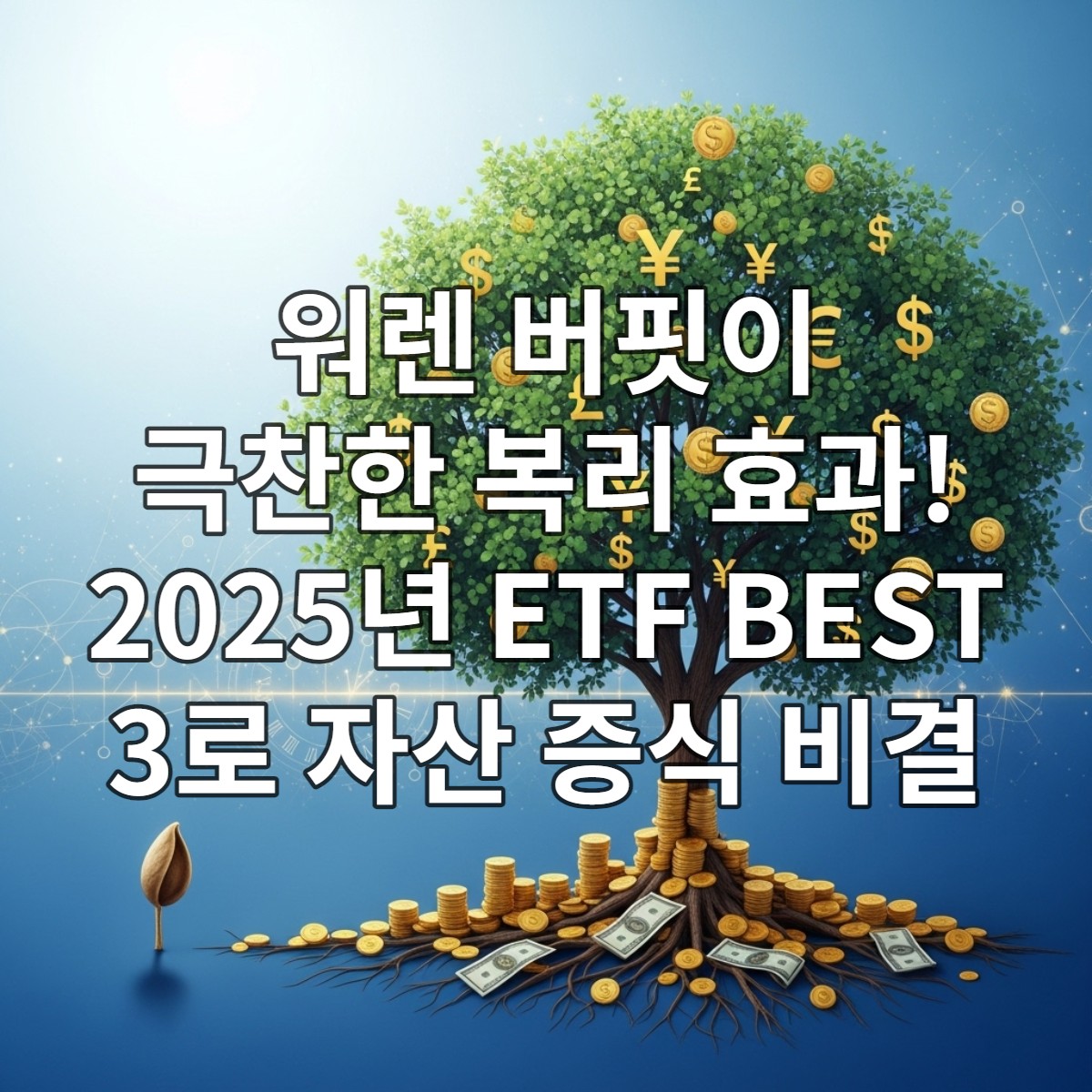 시간이 지남에 따라 점진적으로 성장하여 큰 나무가 되는 돈의 씨앗 이미지는 복리 효과