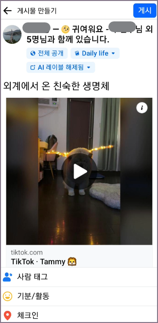 페이스북 포스팅 화면