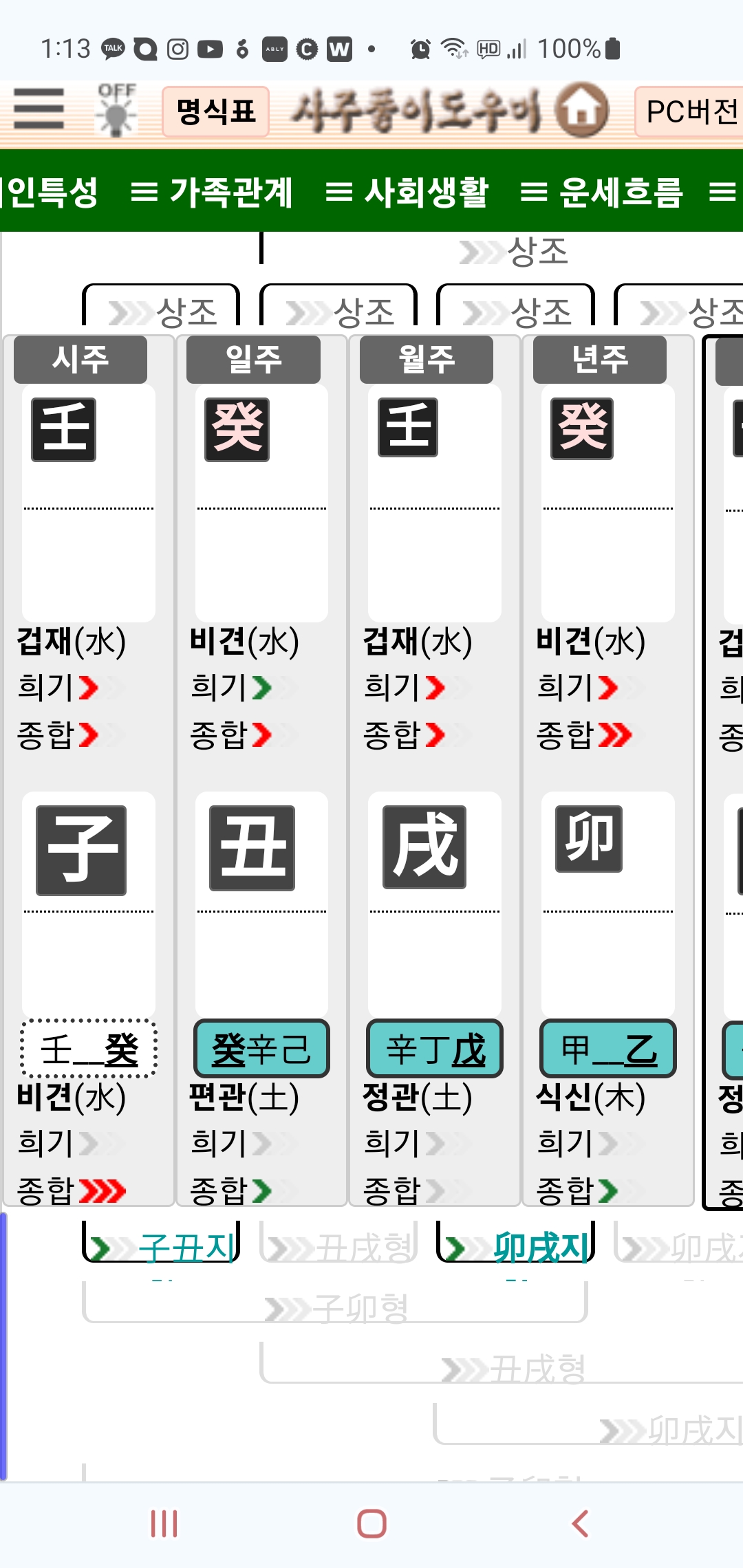 사주풀이 도우미 오늘의 운세 예제3