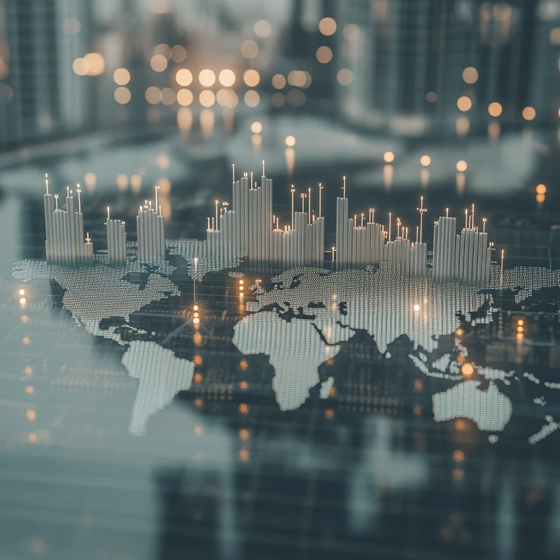 글로벌 경제 요인이 장기 투자에 미치는 영향을 분석하는 정교한 이미지가 투자자에게 통찰력을 제공합니다. 공공 부채, 금리 등의 경제 지표를 통해 초보 투자자에게 장기 투자 전략의 중요성을 강조합니다.