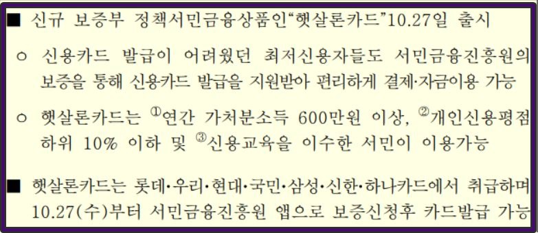 햇살론카드 신청 및 자격대상