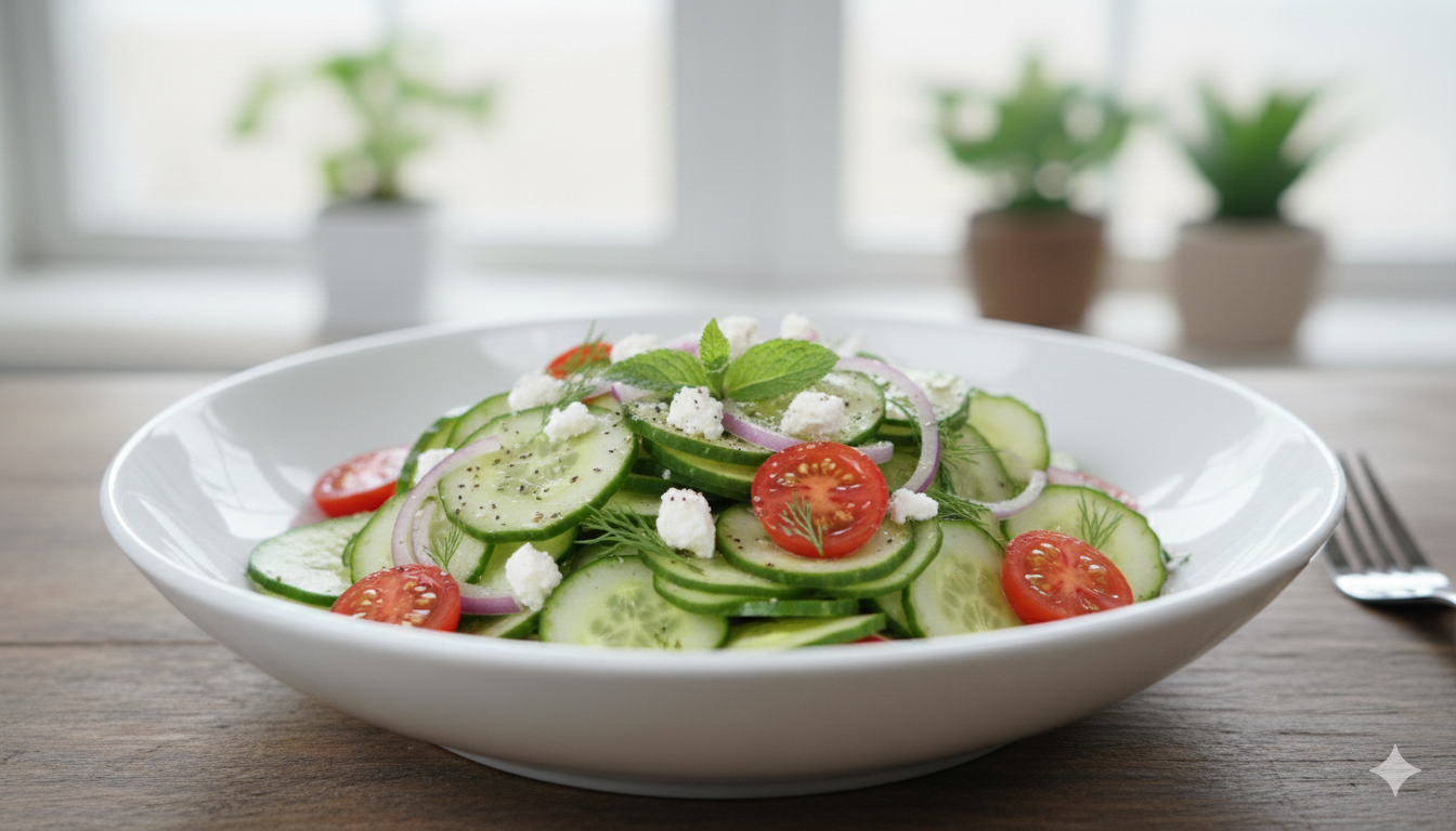 양파, 토마토와 함께 버무려 수분감이 팡팡 터지는 상큼한 오이 믹스 샐러드