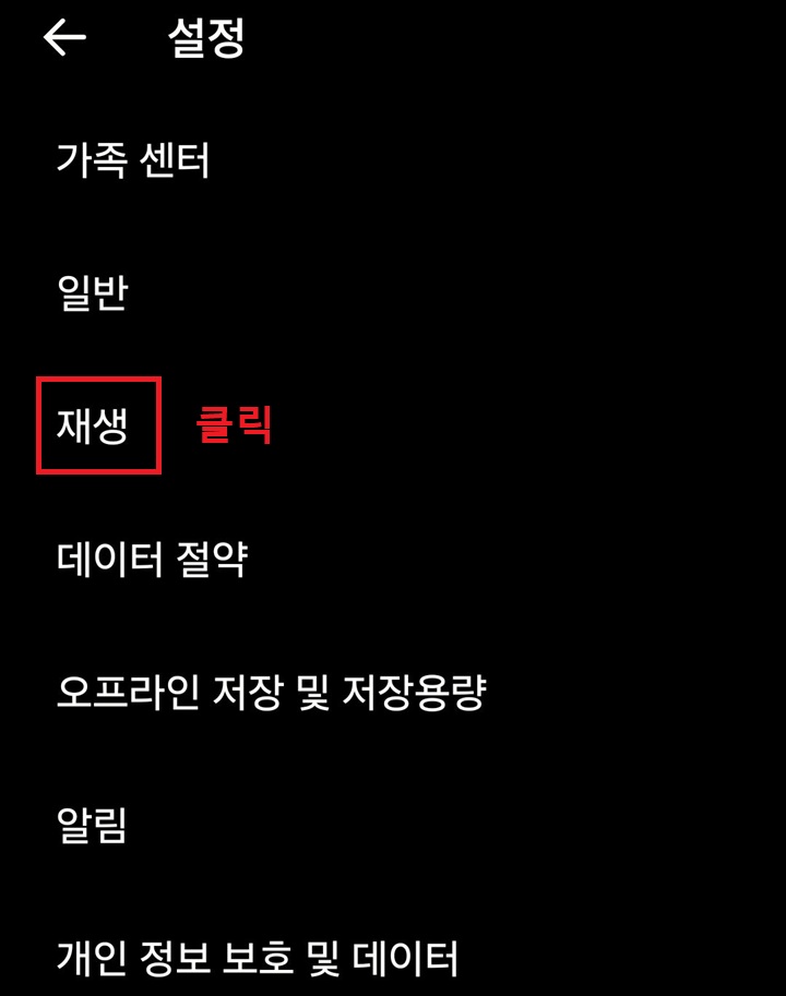 설정 페이지에 재생 메뉴 보임