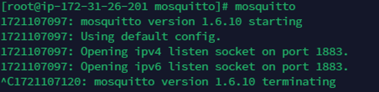 mosquitto 오류 해결된 화면