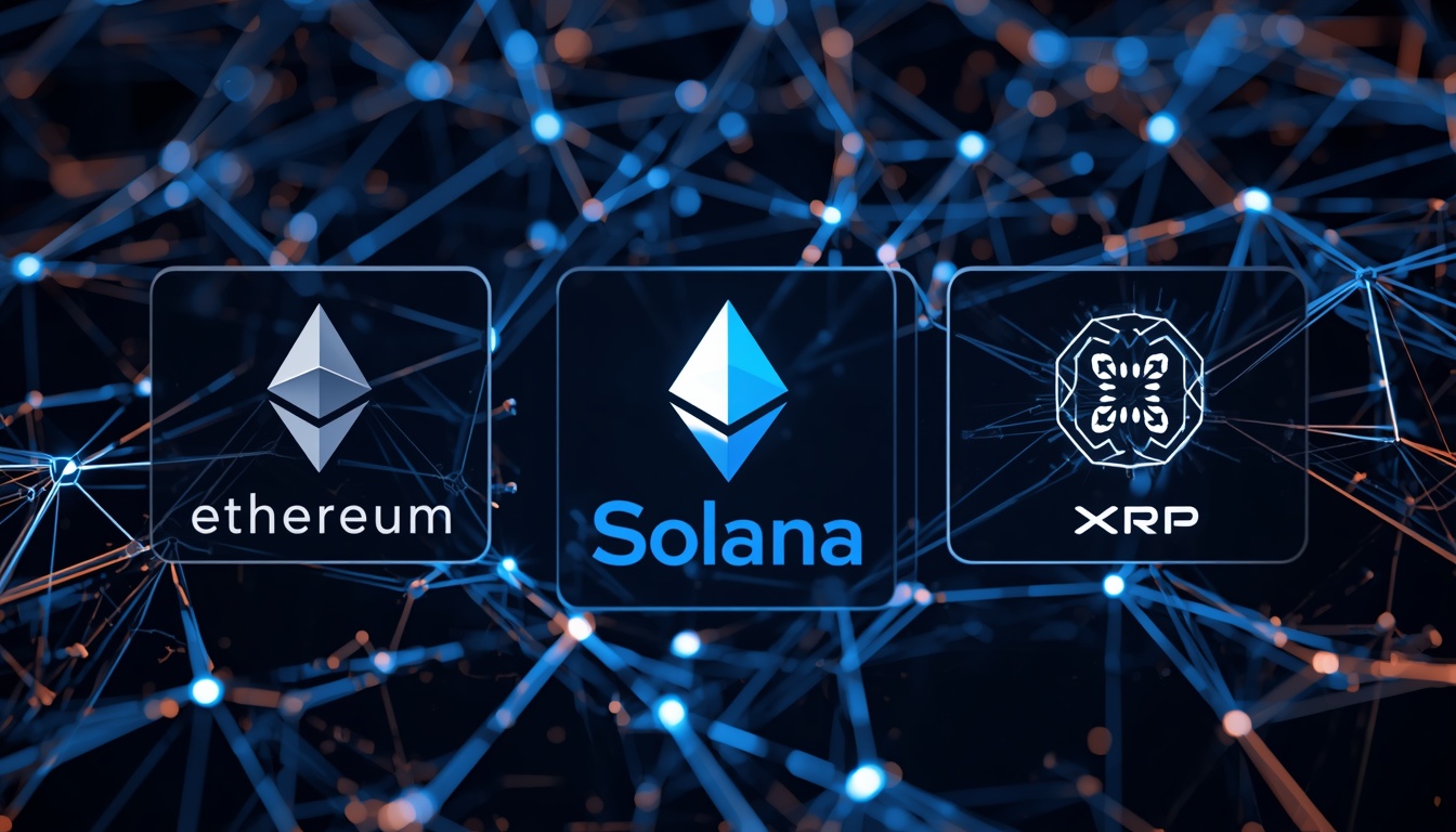 An infographic comparing the technical and financial architecture differences between Ethereum, Solana, and XRP Ledger.