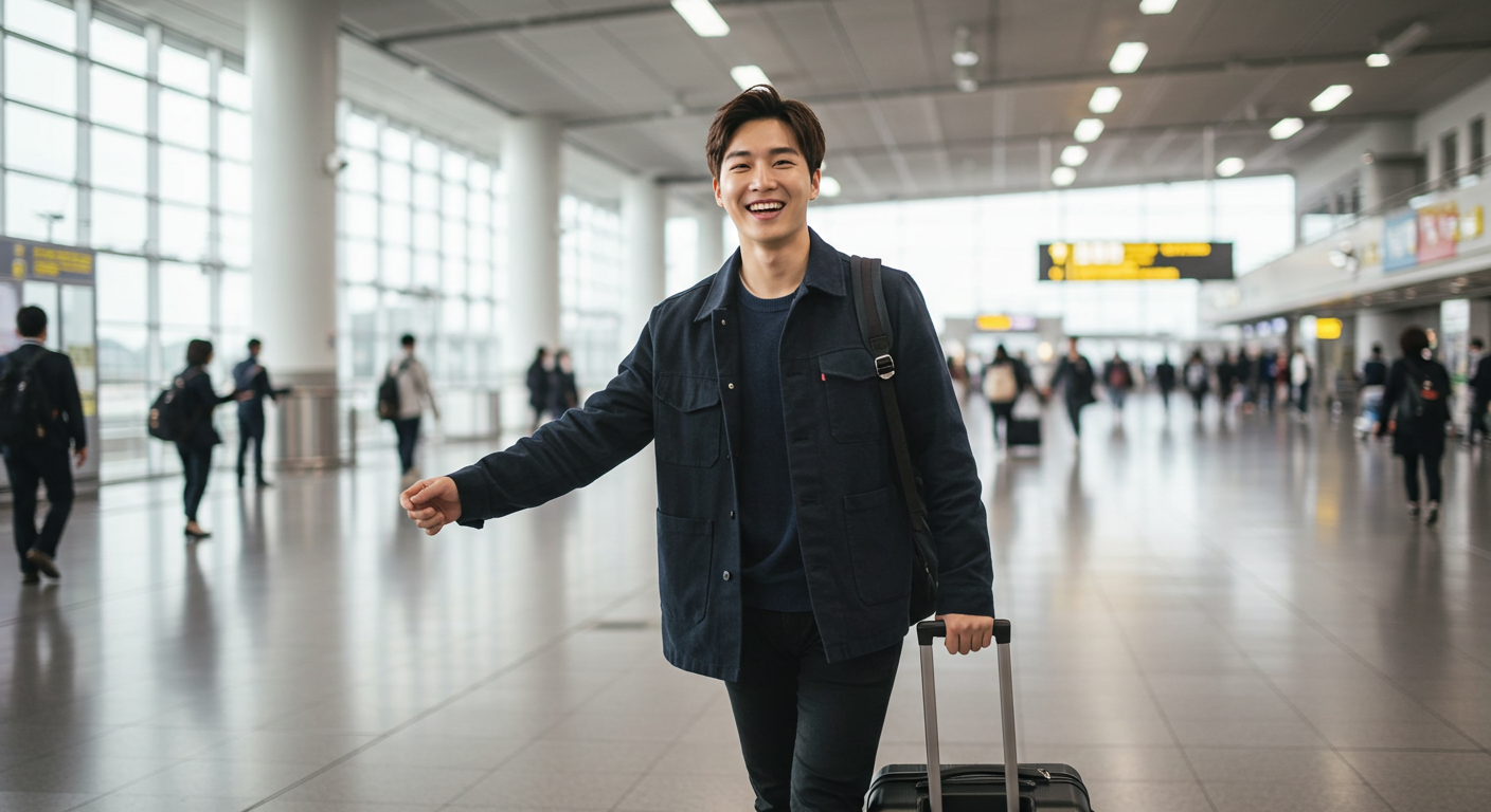 공항에 도착한 남자