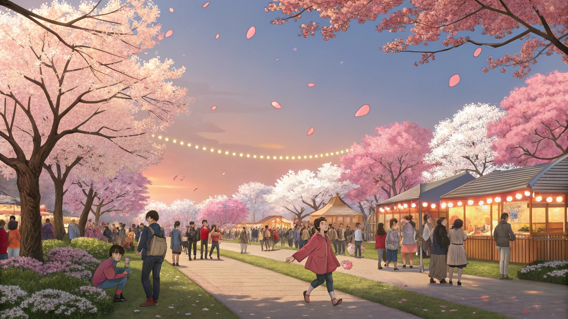 애니메이션 효과를 준 오후 벚꽃축제장