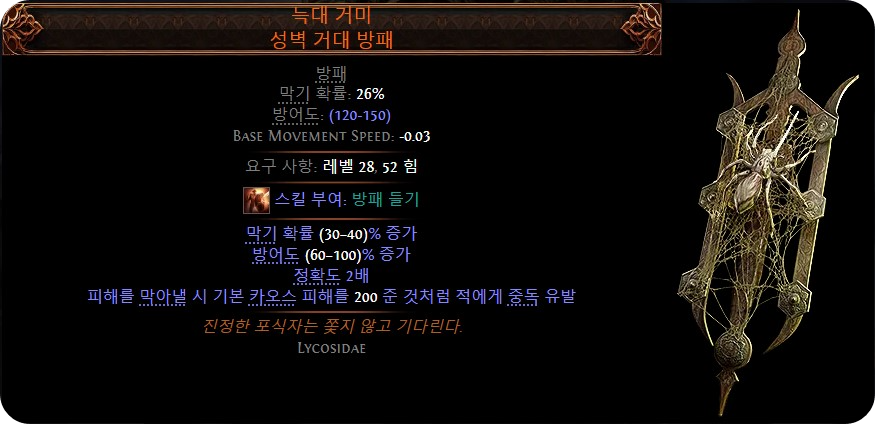 늑대 거미 방패, 정확도를 2배 늘려준다, POE2