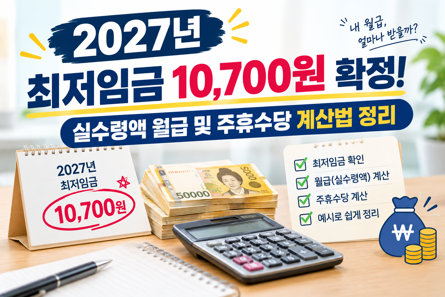 2027 확정 최저임금 10700원 주휴수당 계산법