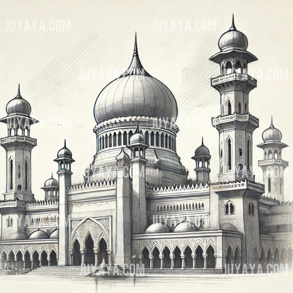 브루나이 반다르세리베가완의 장난 루미 사원을 부드럽게 표현한 스케치 이미지.