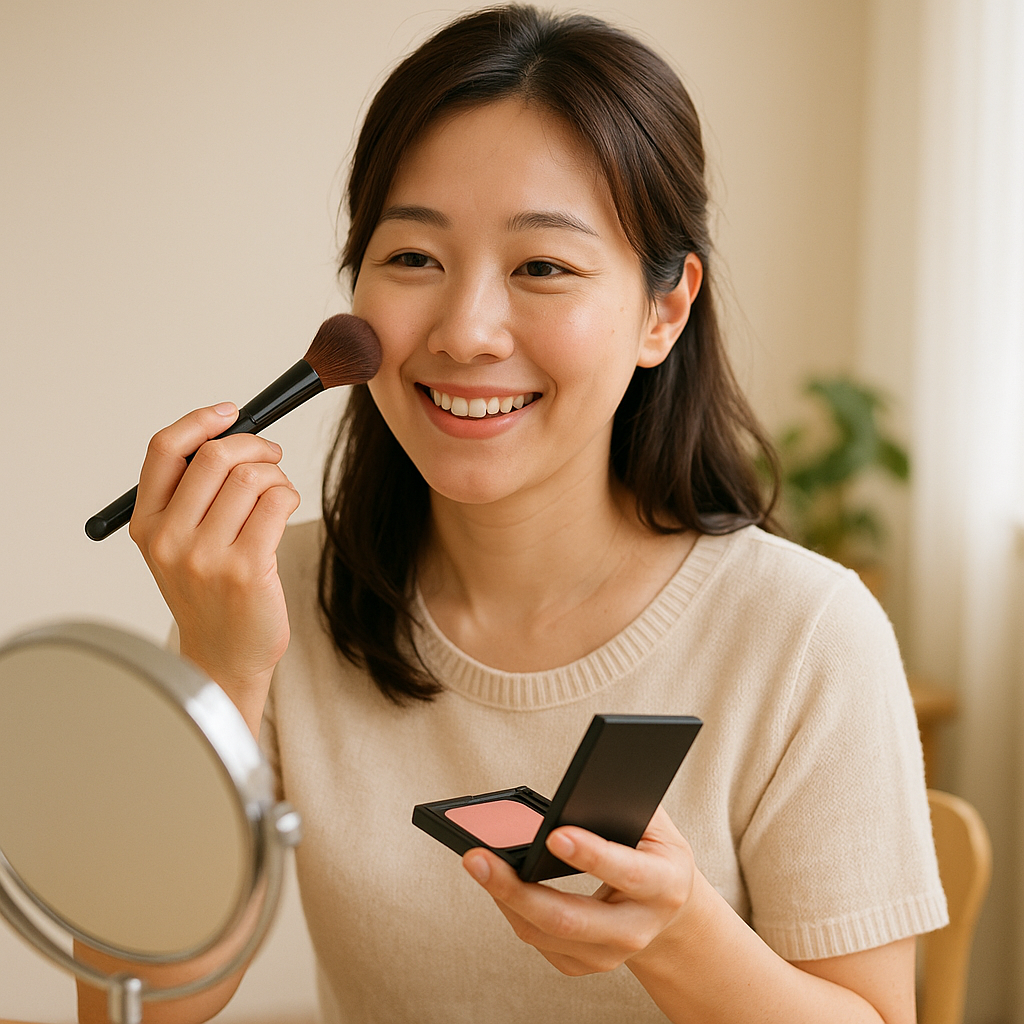 30대 여성이 화장을 하고 있는 사진