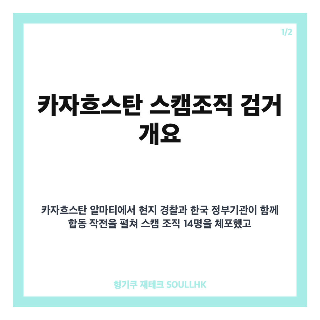 카자흐스탄 스캠조직 검거 현황과 피해 규모 총정리: 19명 검거, 6억원 피해 카드뉴스 1