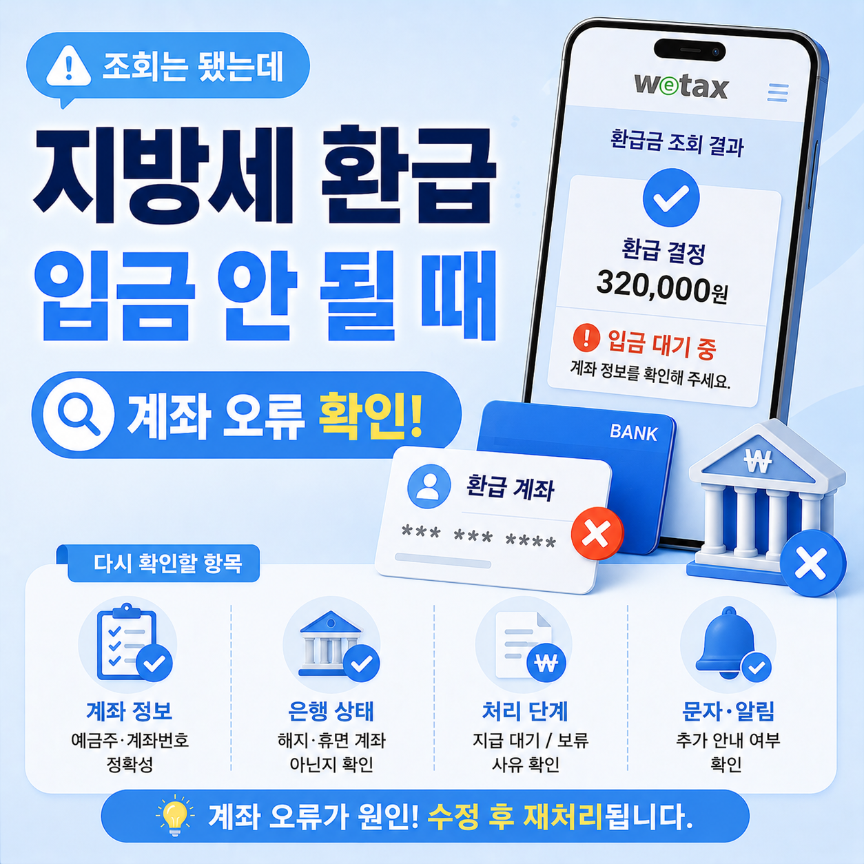 지방세 환급 계좌 오류 확인 항목 안내