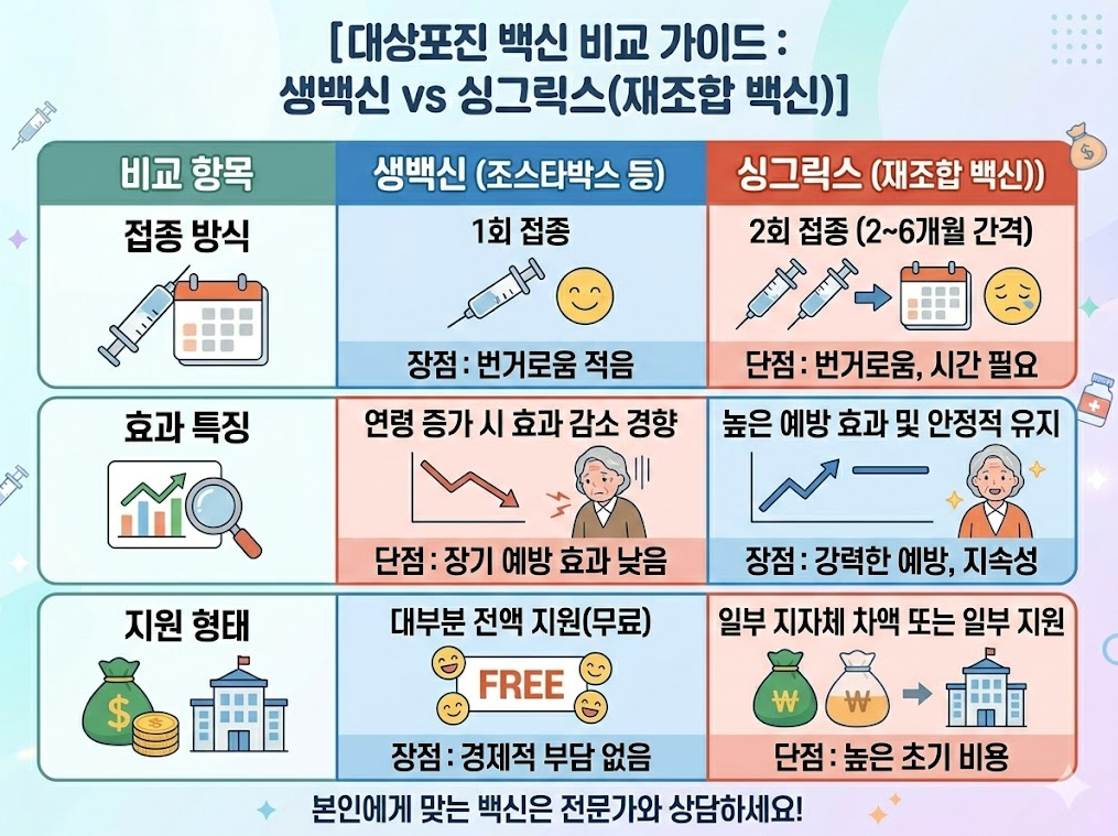 대상포진 백신 비교 생백신 조스타박스와 싱그릭스 재조합 백신 차이