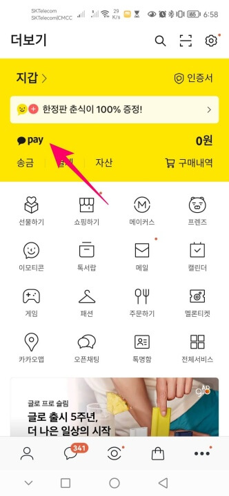 카카오페이 더보기 화면