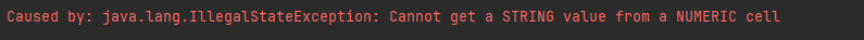 cannot get a STRING value from a numeric cell