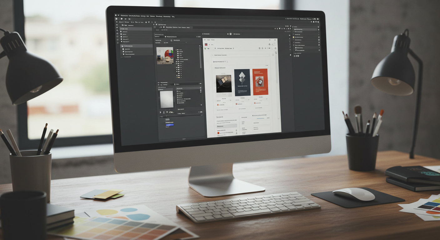 사무실에서 데스크탑으로 디자인을 하고있습니다
