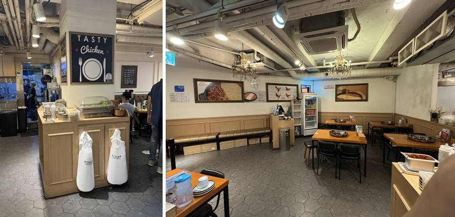 앞치마 및 입구쪽 테이블