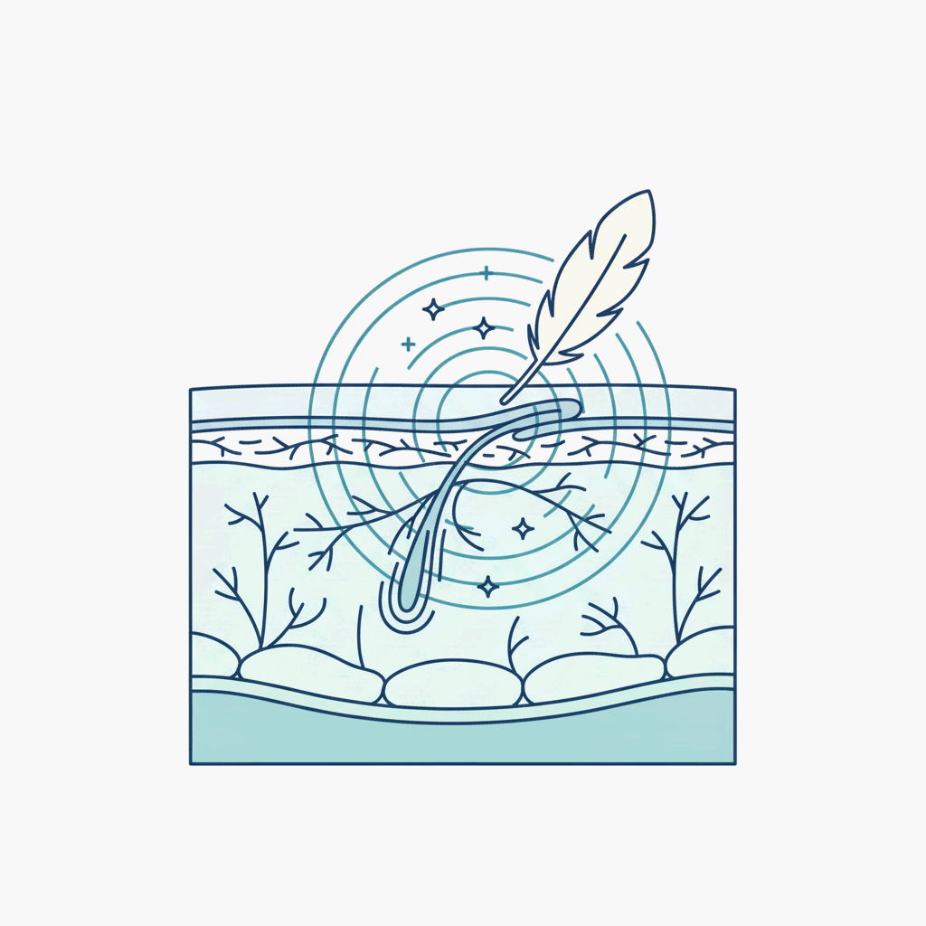 손등에 가볍게 닿아도 간지러운 느낌을 표현한 일러스트레이션