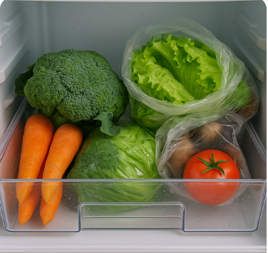 냉장고의 야채칸 보관 예시 모습