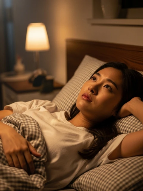 한밤중 배고픔으로 잠에서 깬 사람의 모습