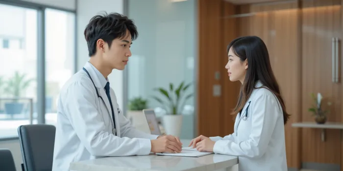 대장내시경 비용을 병원 접수처에서 직접 문의하는 장면