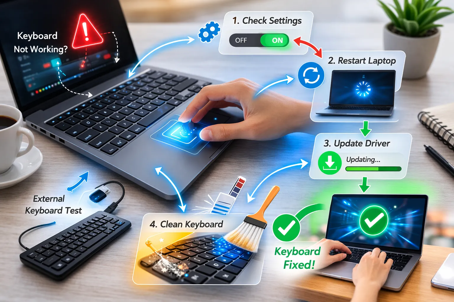 노트북 키보드 오류 (드라이버 충돌, 재부팅 해결, 하드웨어 점검)