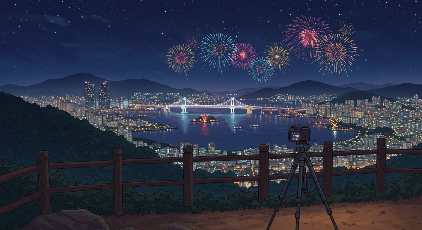 황령산과 금련산에서 내려다보는 불꽃과 부산 야경