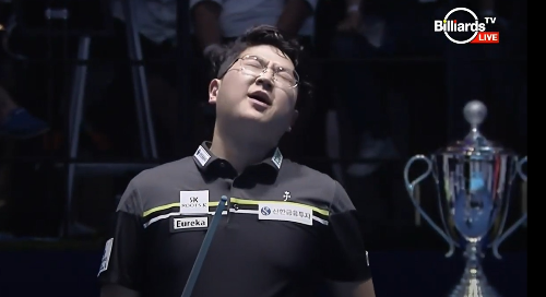 2019년 PBA투어 조건휘 신정주 결승전 - 조건휘 선수가 득점하지 못한 아쉬움을 표하는 장면