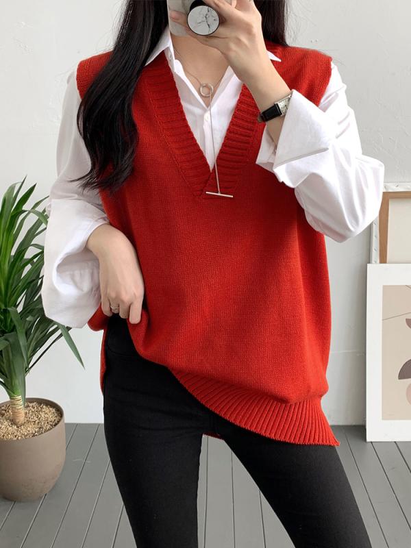 7컬러 브이넥 루즈핏 레이어드 봄 니트 조끼