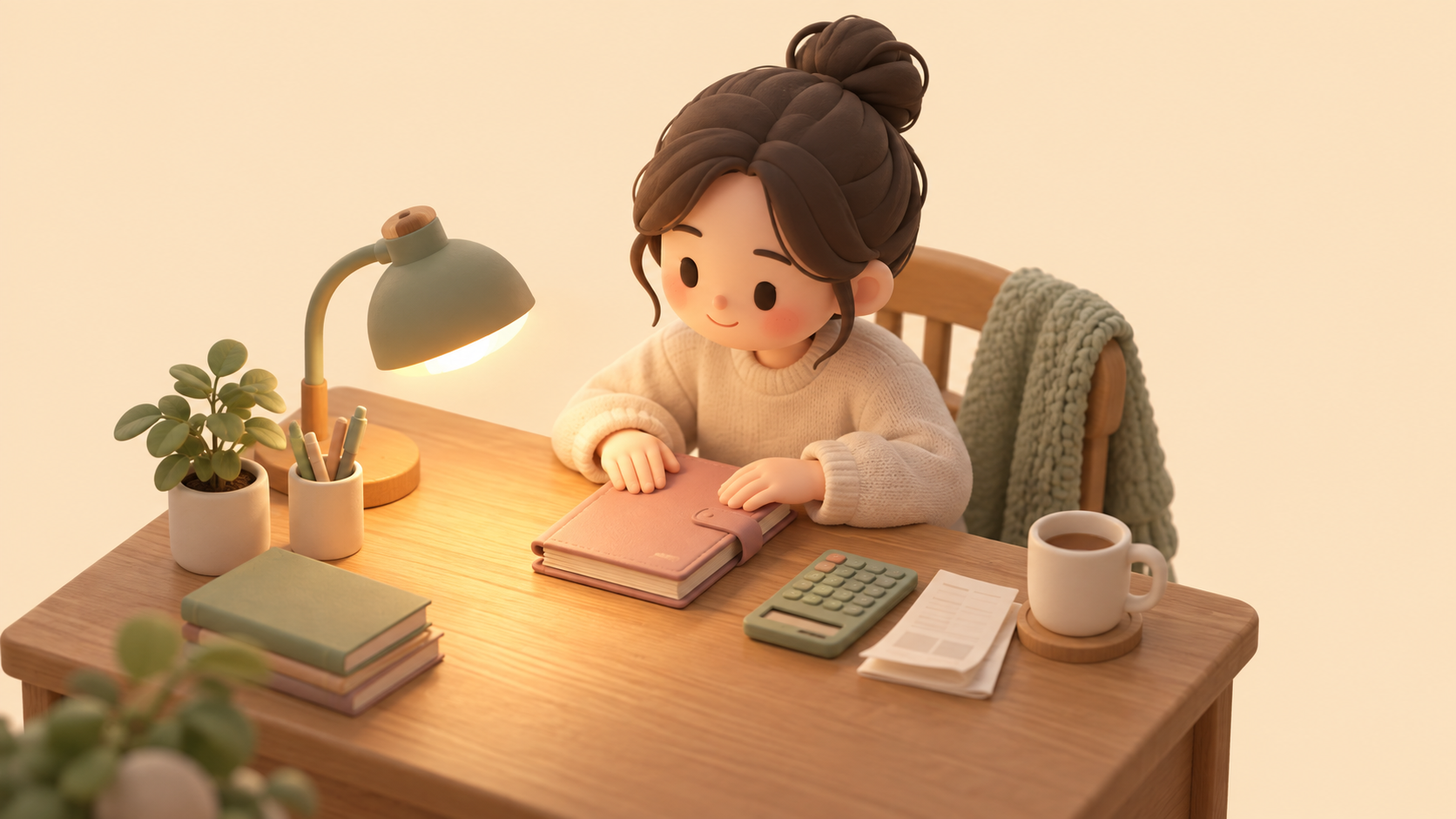 가계부를 덮은 책상