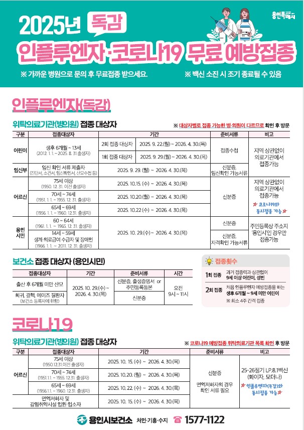 독감&amp;#44; 코로나 무료 예방접종