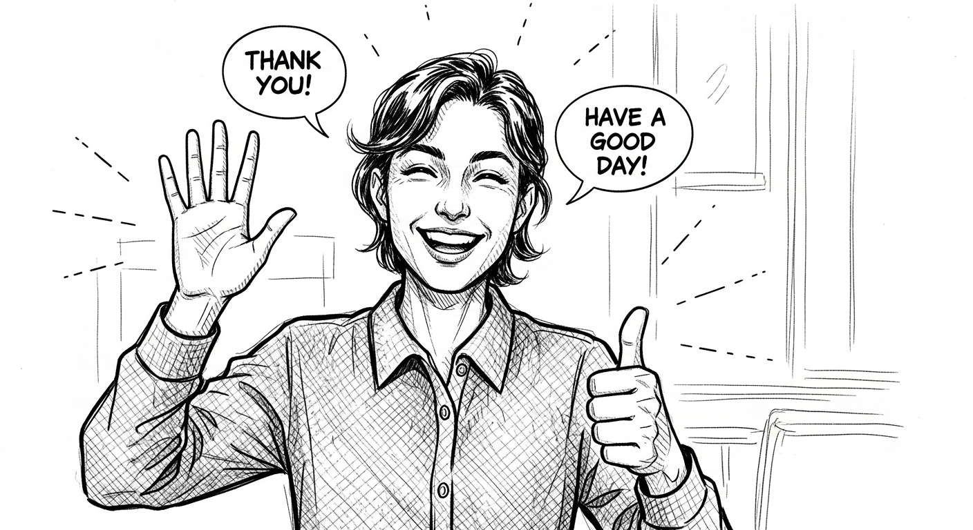 전화 통화 마무리 인사와 긍정적인 미소