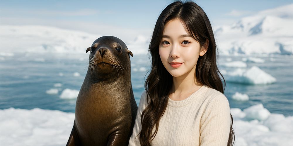 바다 사자와 있는 사람