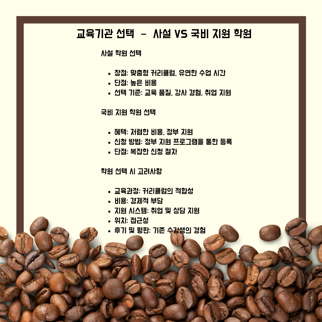바리스타 교육기관 선택 사설 vs 국비 지원 학원