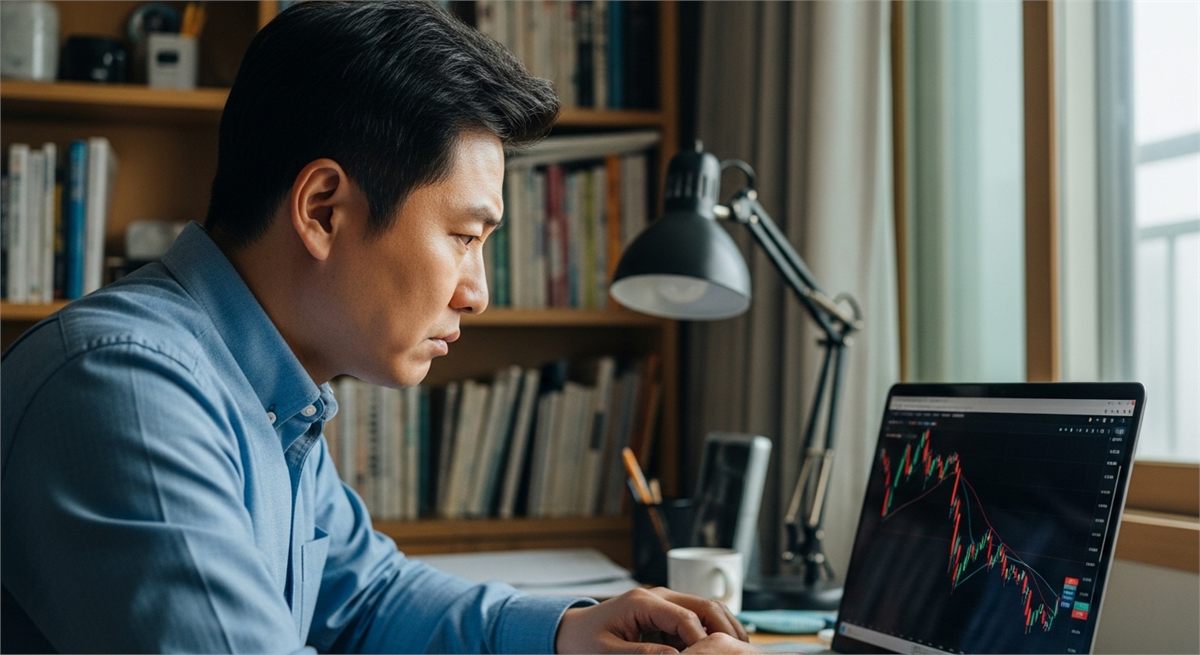 급락한 바이오 종목 흐름을 확인하는 개인 투자자 모습 