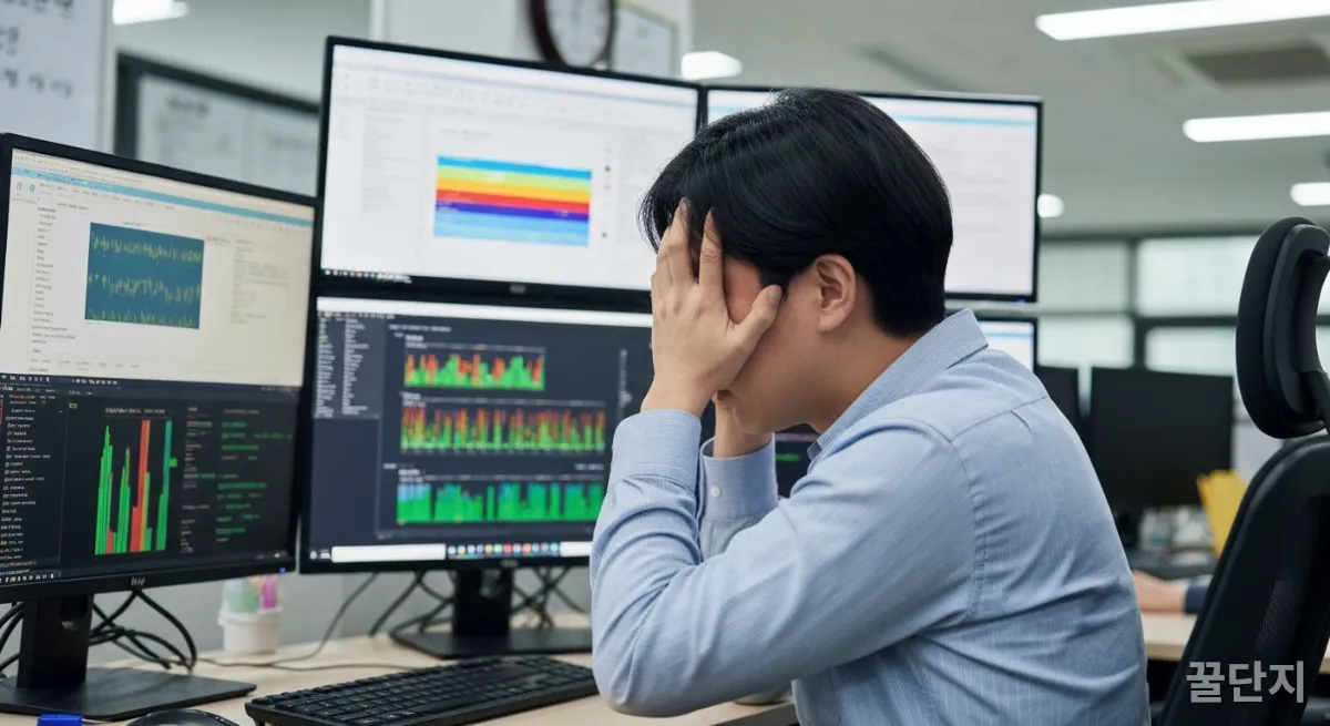 AI 관련 업무로 인해 스트레스받는 한국인 직장인의 모습